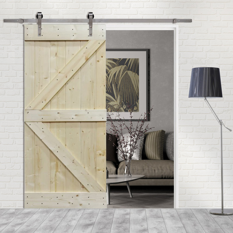 Calhome Paneled Wood Unfinished Room Divider Barn Door with